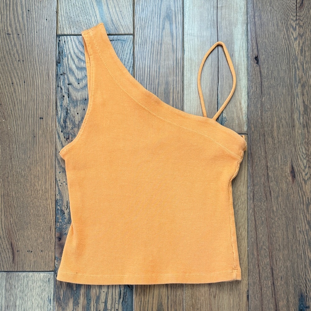 Free People Vibrant Orange One-Shoulder Tank Top